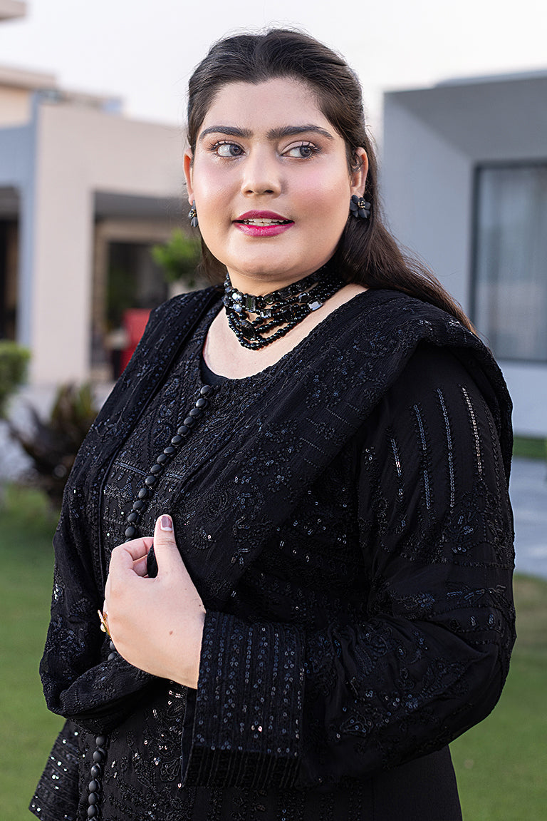 Black Chiffon Dress with Beads,