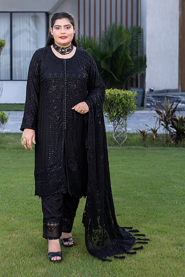 Black Chiffon Embroidered Dress