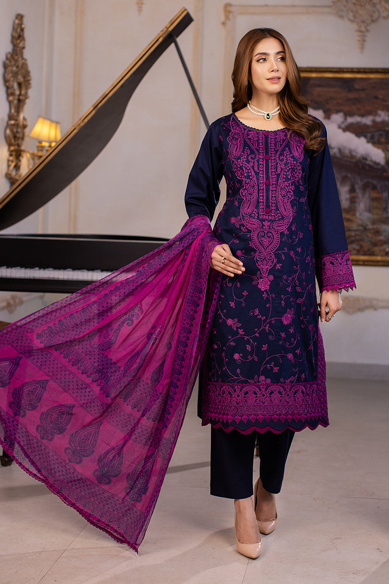 Black Cotton Dress with Purple Embroidery