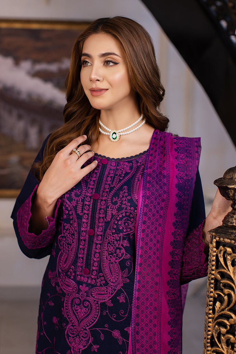 Black Cotton Dress with Purple Embroidery USA