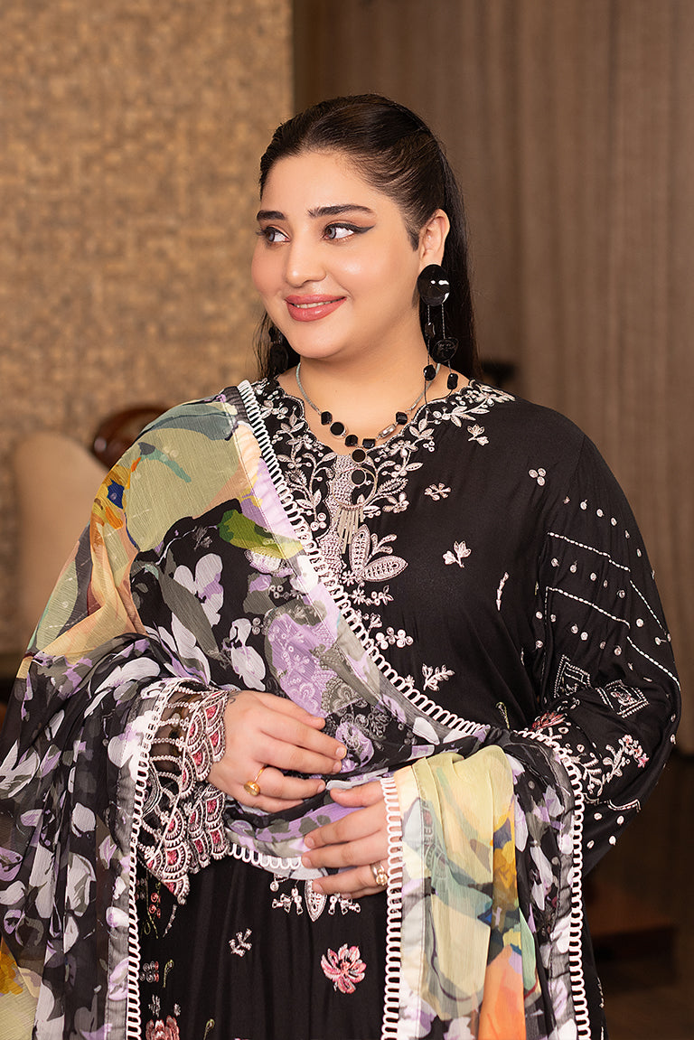  Black Embroidered Casual Dress