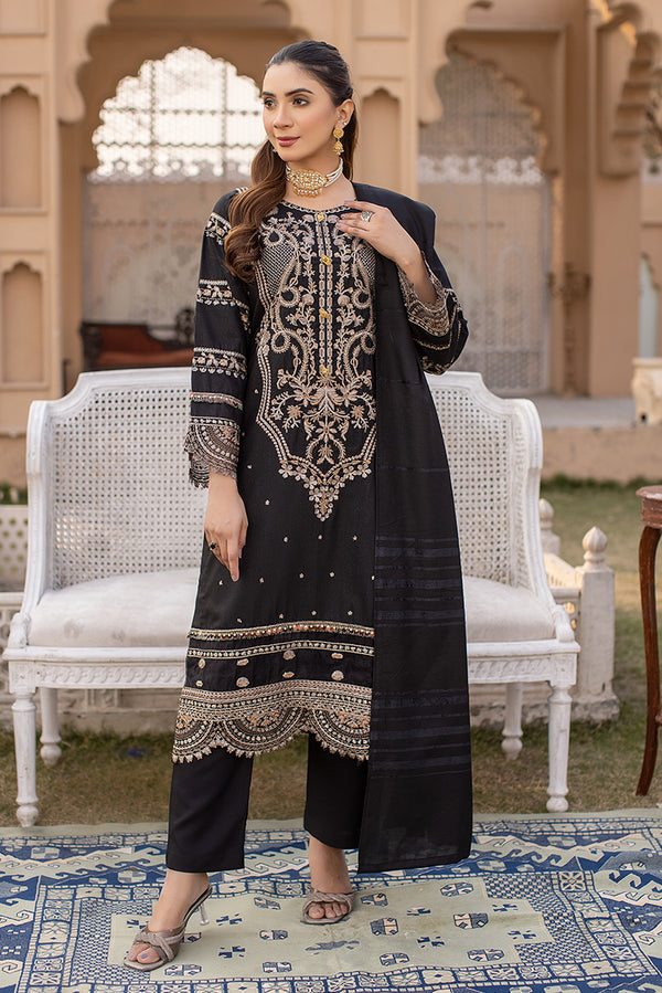 Black Embroidered Dhanak Suit