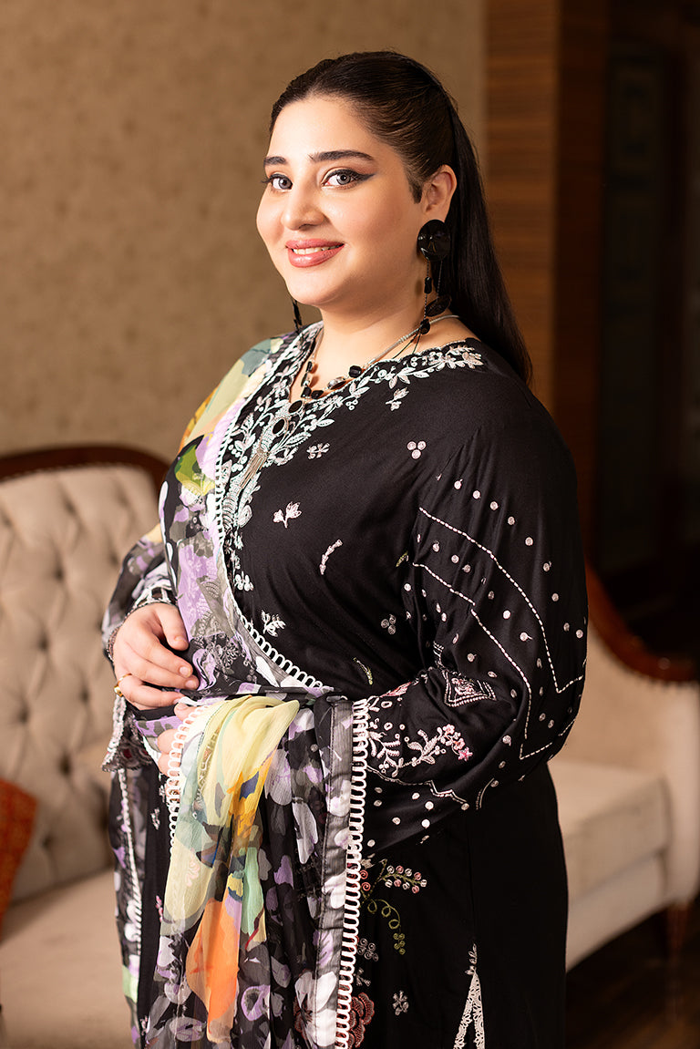  Black Embroidered Linen Suit