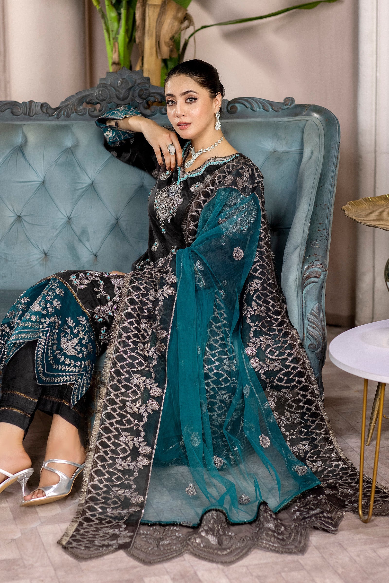 Black and Zinc Organza Dress