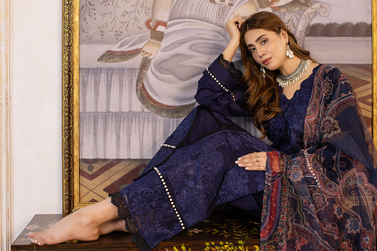 Blue Embroidered Lawn Suit Online USA