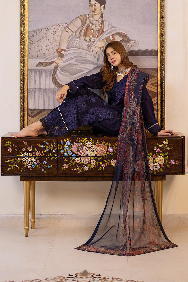 Blue Embroidered Lawn Suit USA