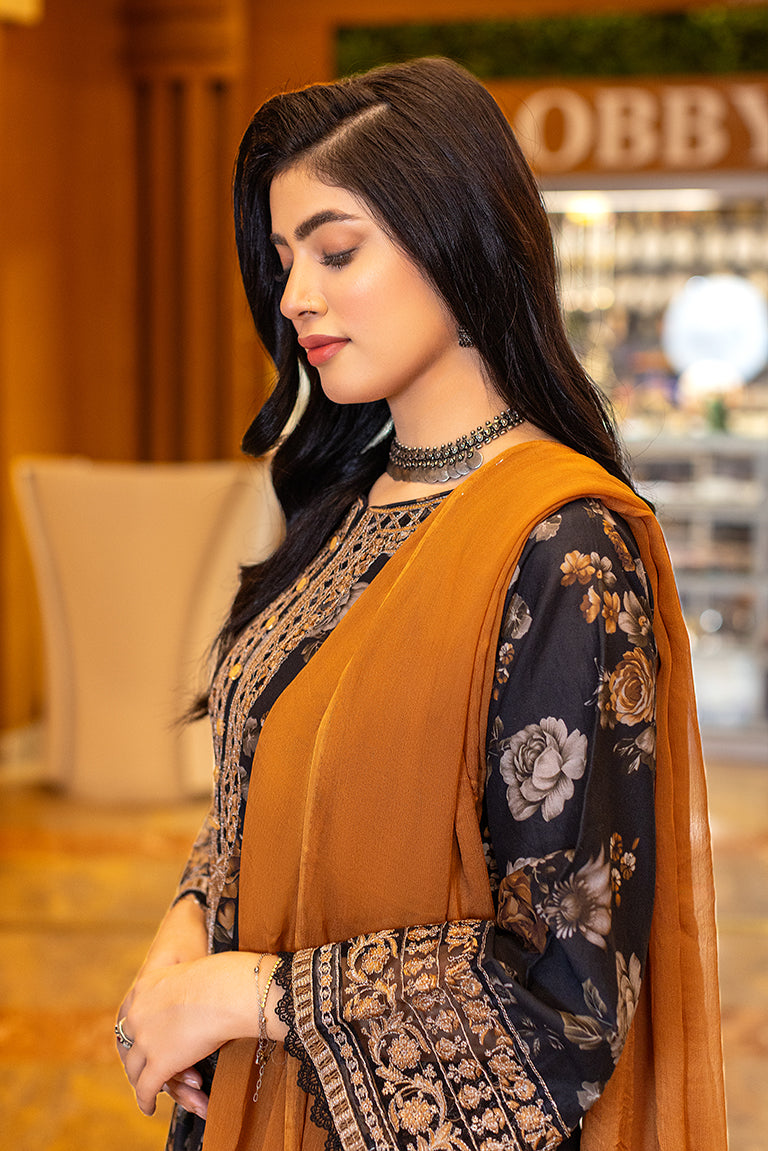 Embroidered Black Cotton Suit