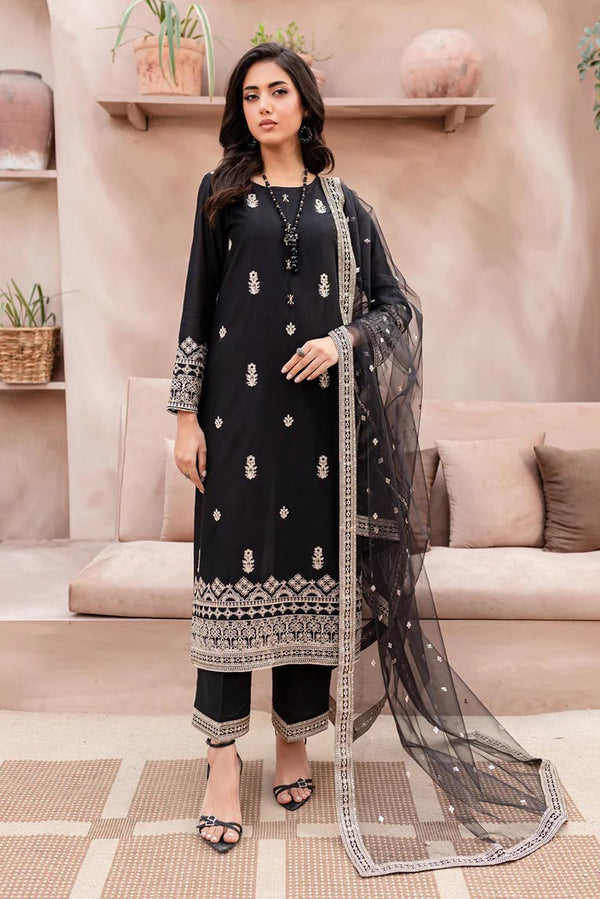 Embroidered Black Cotton Suit