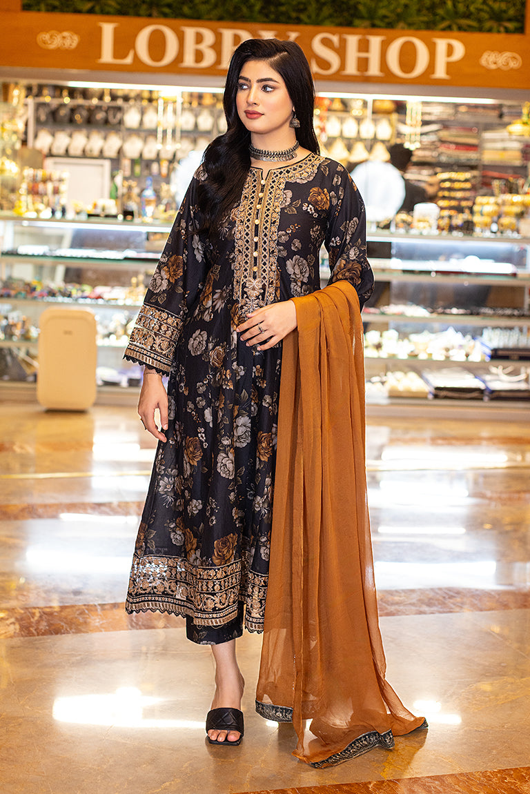 Embroidered Black Cotton Suit USA