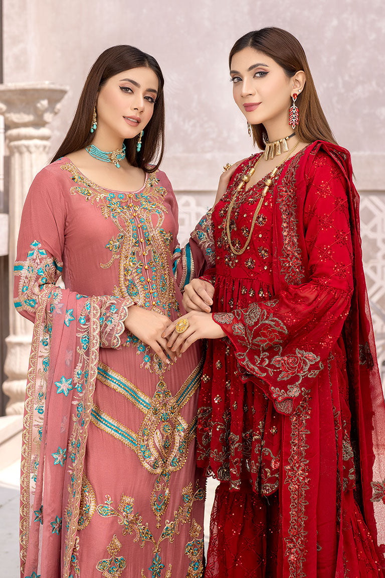 Embroidered Chiffon Sharara Dresses USA