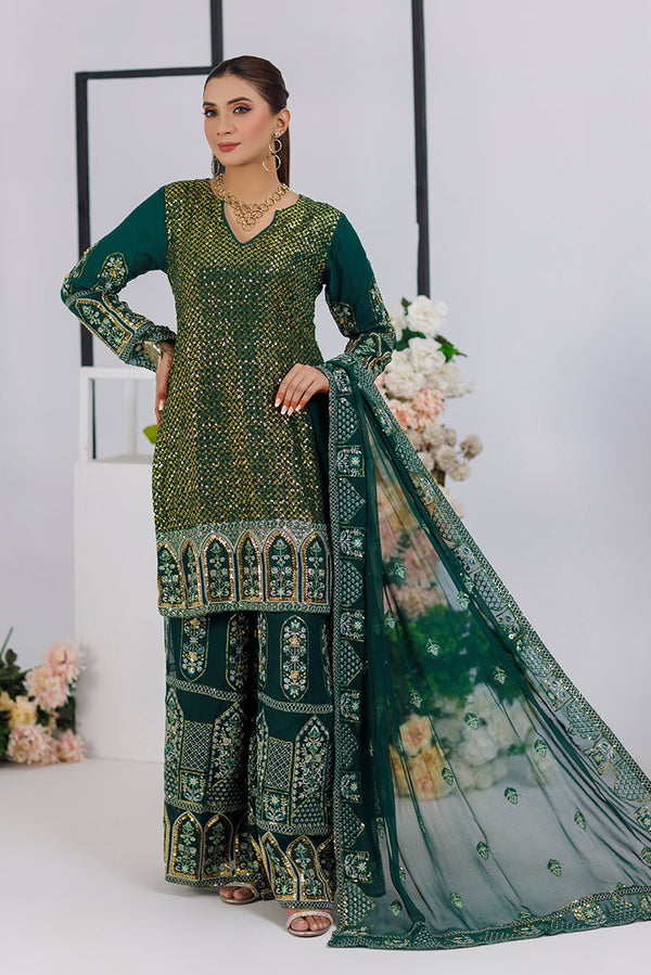 Green Chiffon Sharara Dress