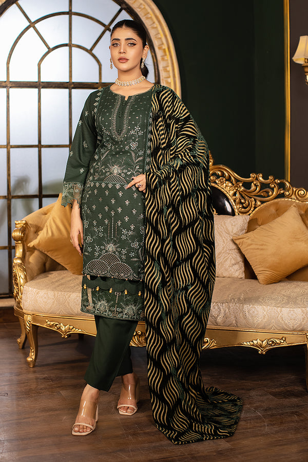 Green Dhanak Embroidered Suit