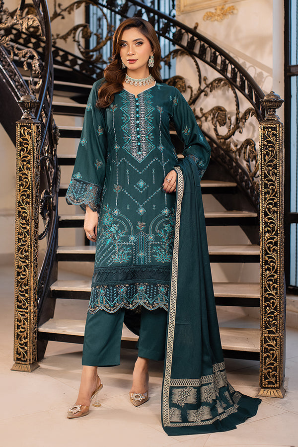 Green Embroidered Dhanak suit