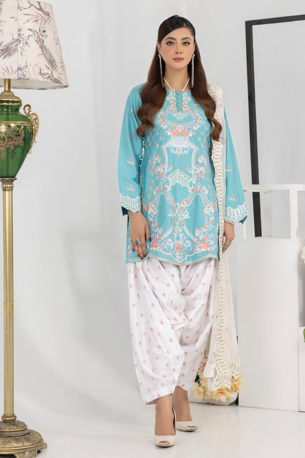 Light Blue & White Readymade Dress