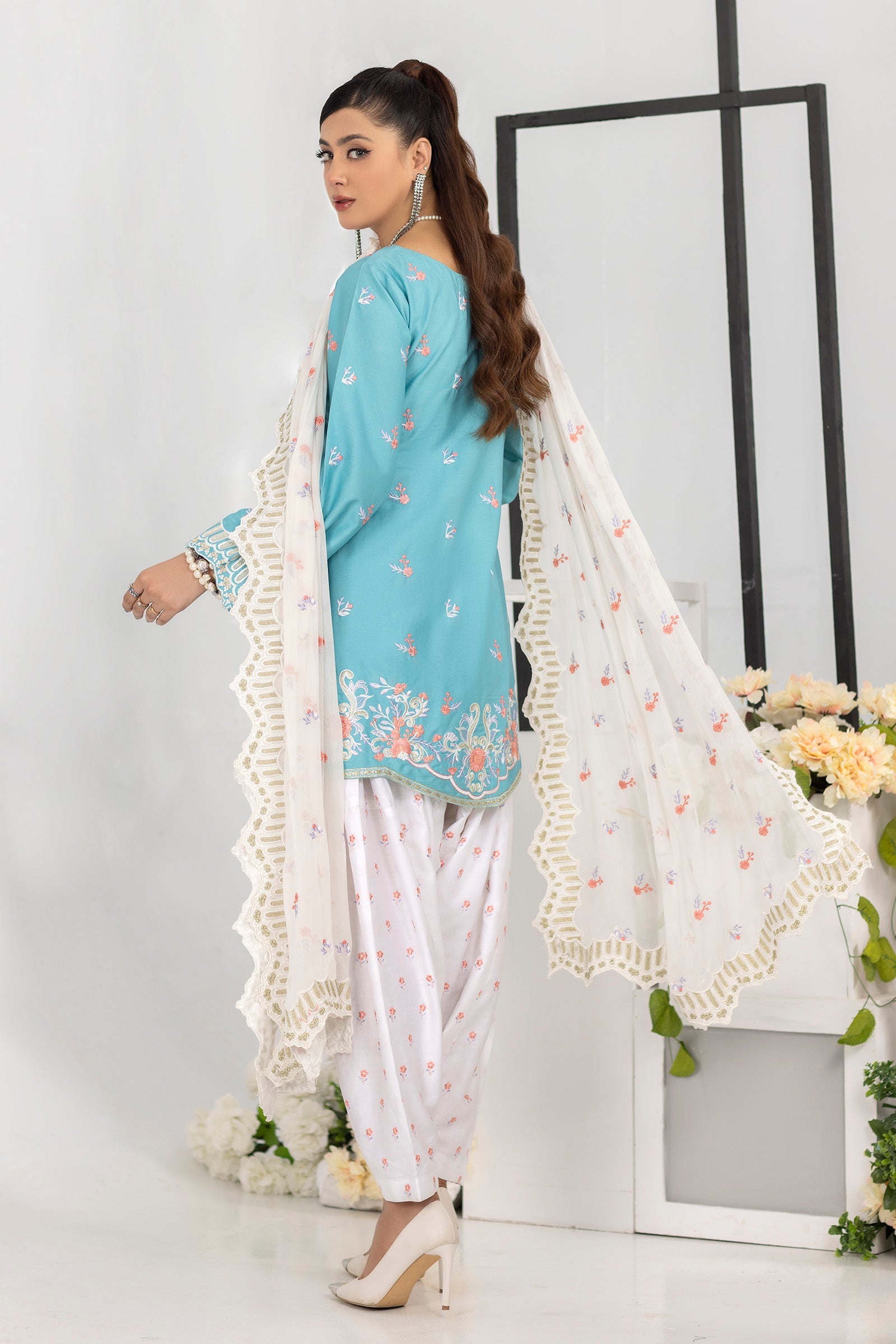 Light Blue and White Dress For Wome