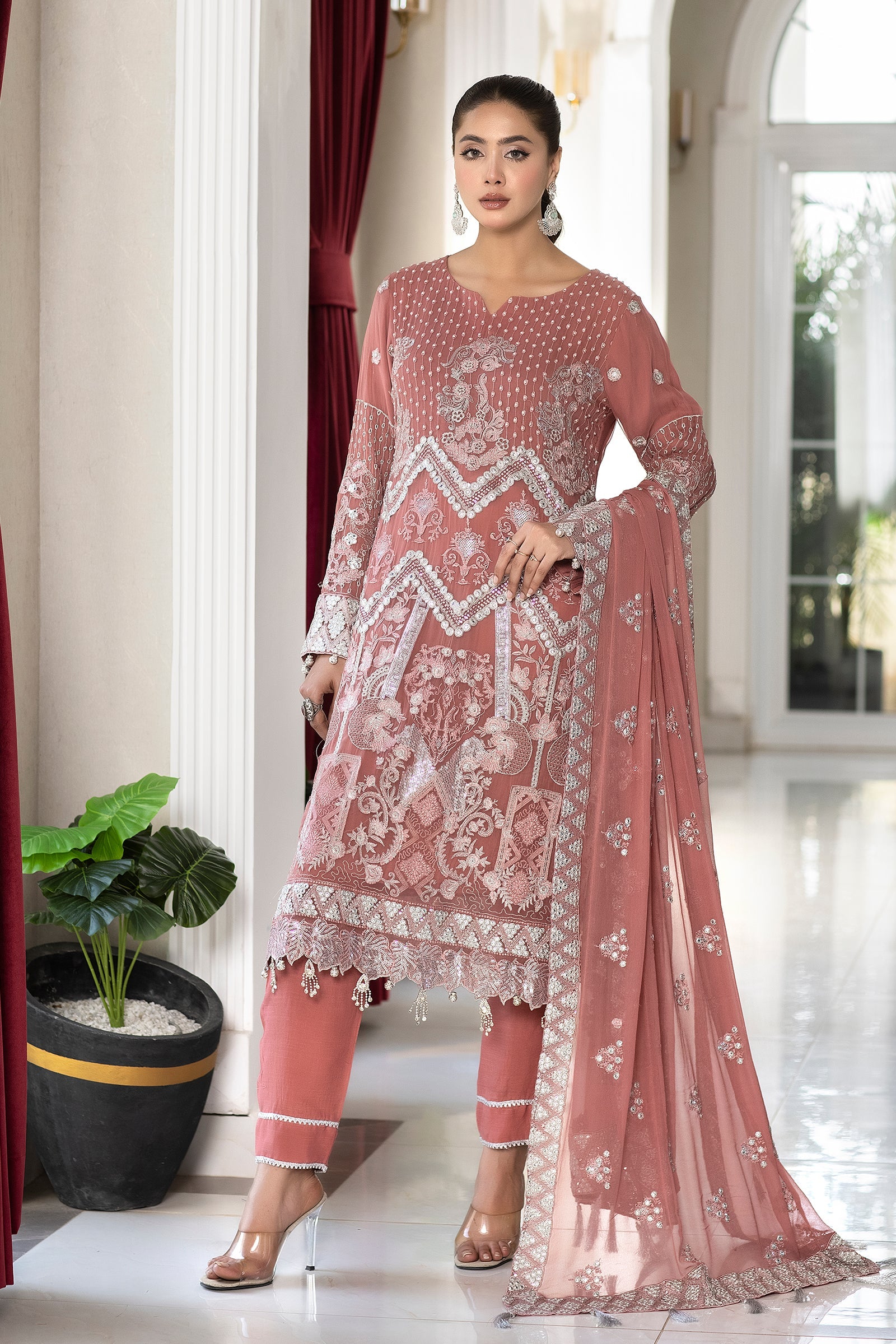 Light Grey and Pink Chiffon Dress USA