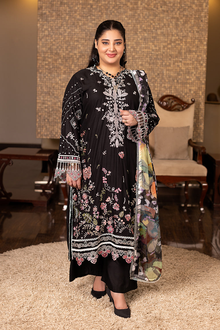 Luxury Black Embroidered Linen Suit
