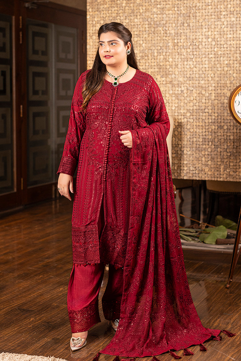 Maroon Formal Embroidered Dress USA