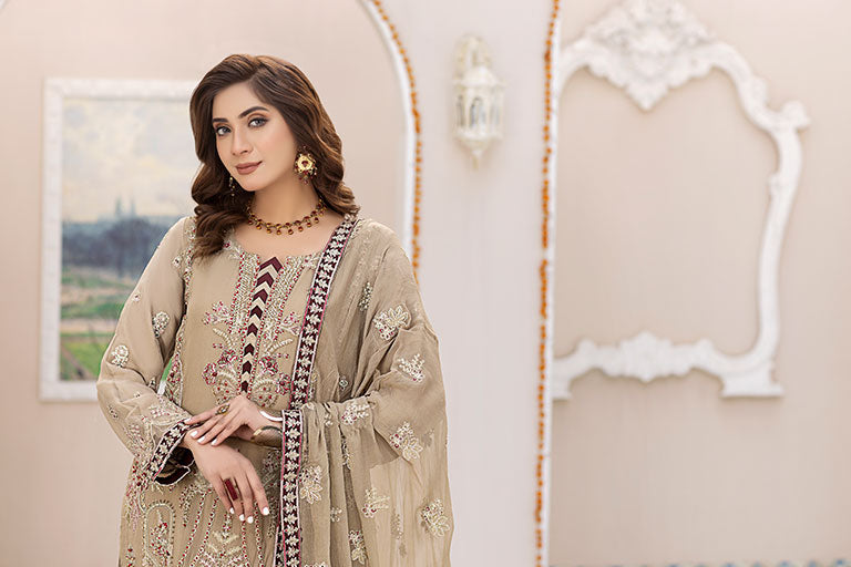 Maroon and Beige Embroidered Sharara USA