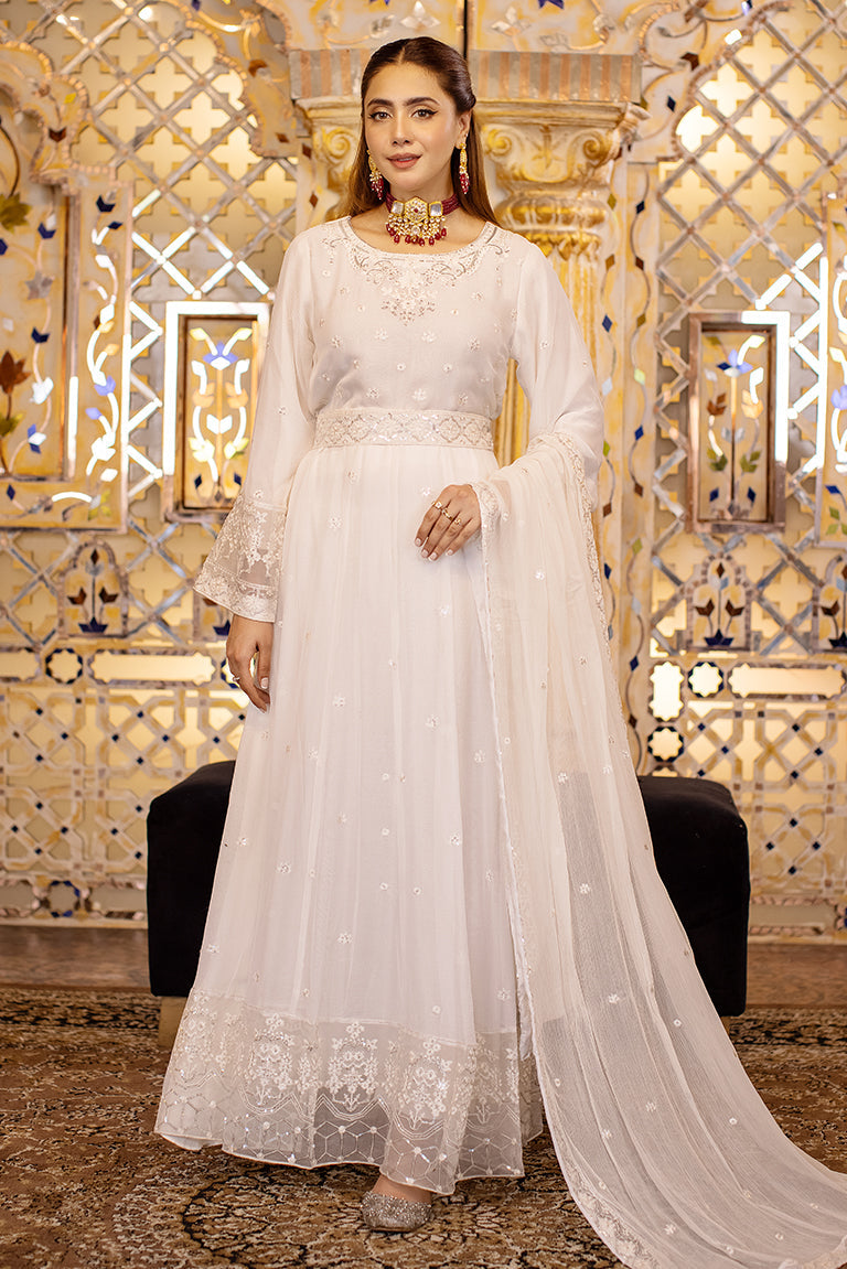 Off-White Pakistani Chiffon Dress