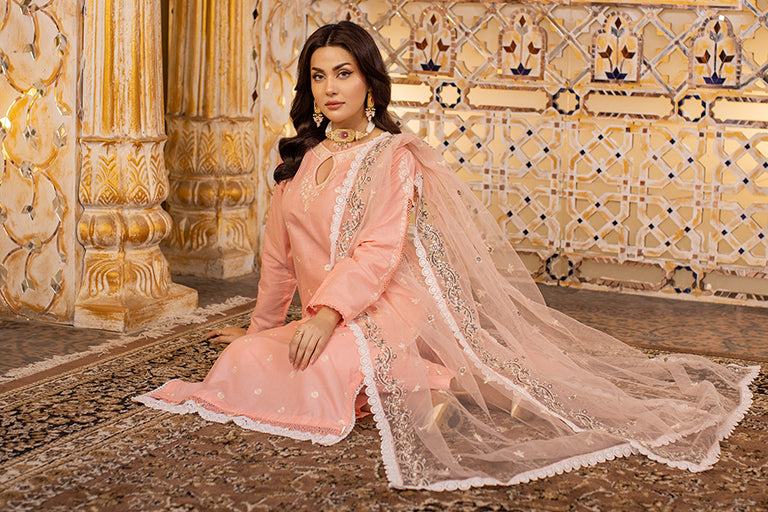 Peach Embroidered Cotton Dress