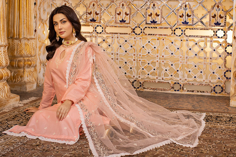 Peach Embroidered Ready to Wear Dress