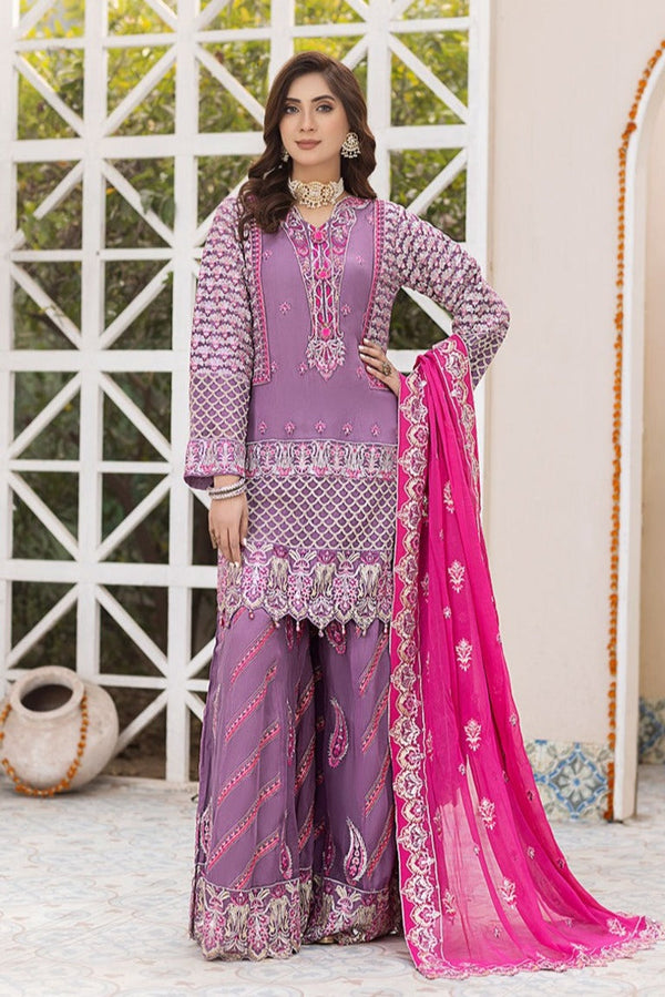 Purple and Pink Chiffon Sharara Dress