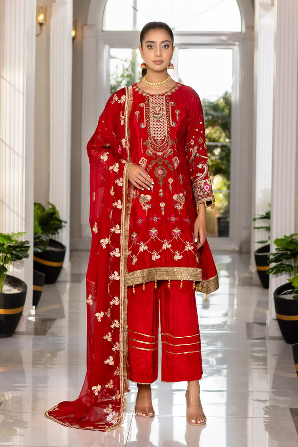Red Silk A-Line Dress