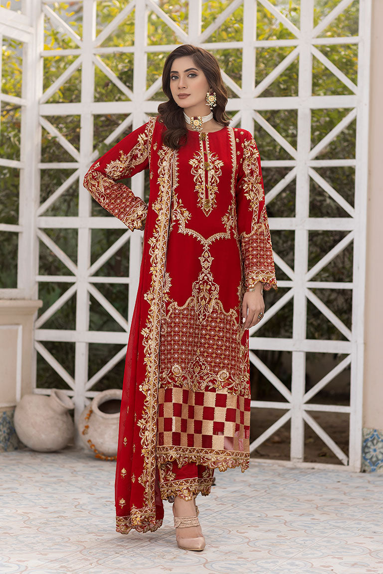  Red and Gold Embroidered Chiffon Dress USA