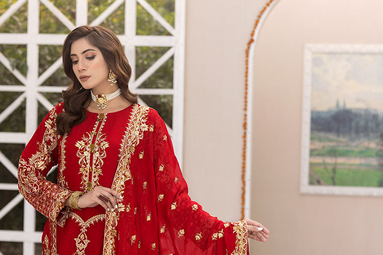 Red and Gold Embroidered Dress