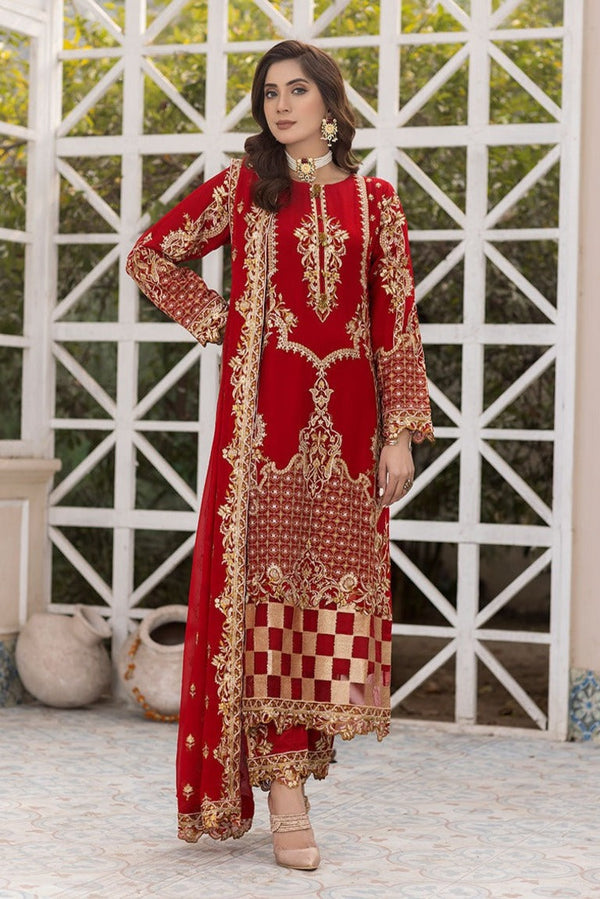 Red and Gold Embroidered Formal Dress