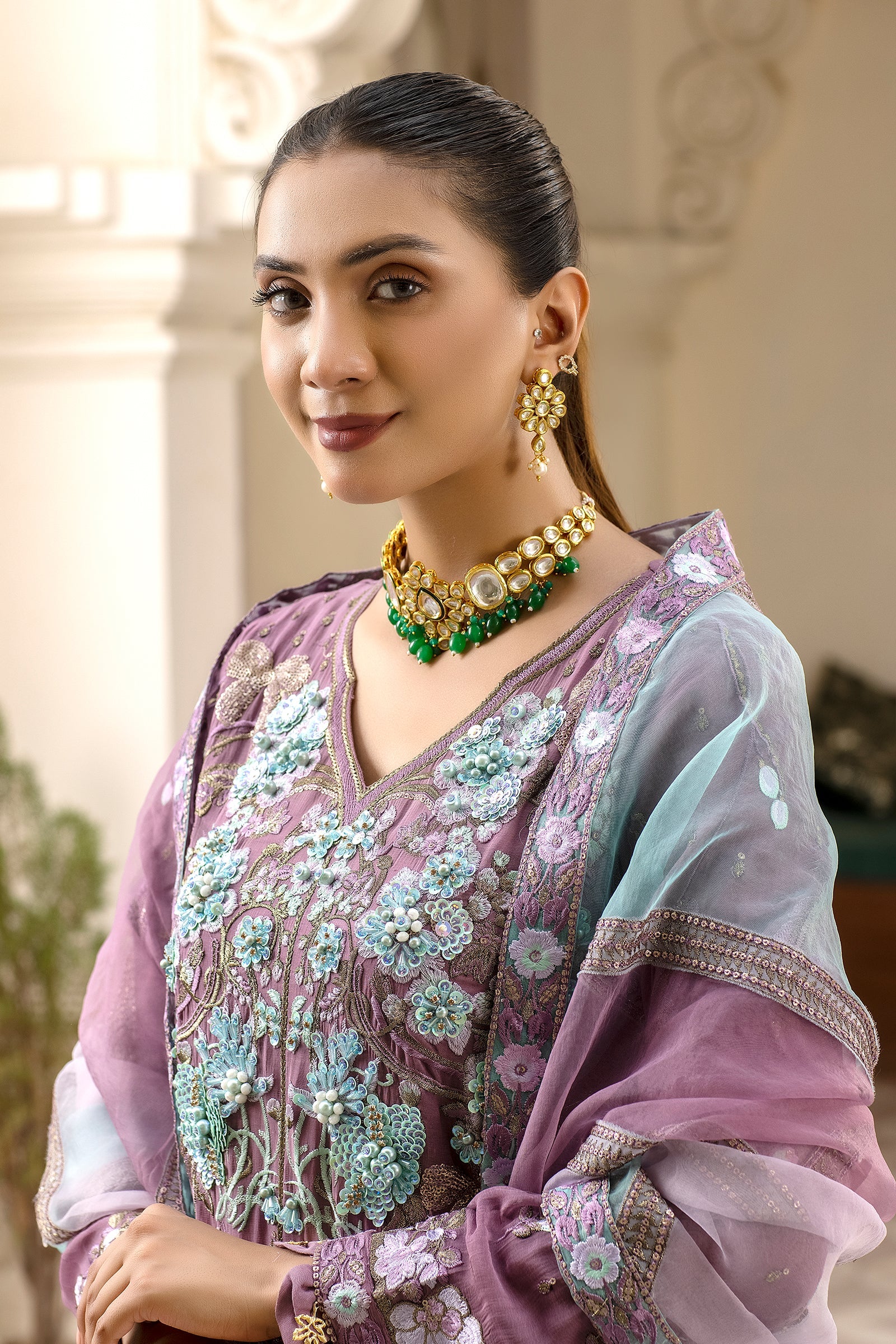 Royal Purple Chiffon Sharara Dress USA