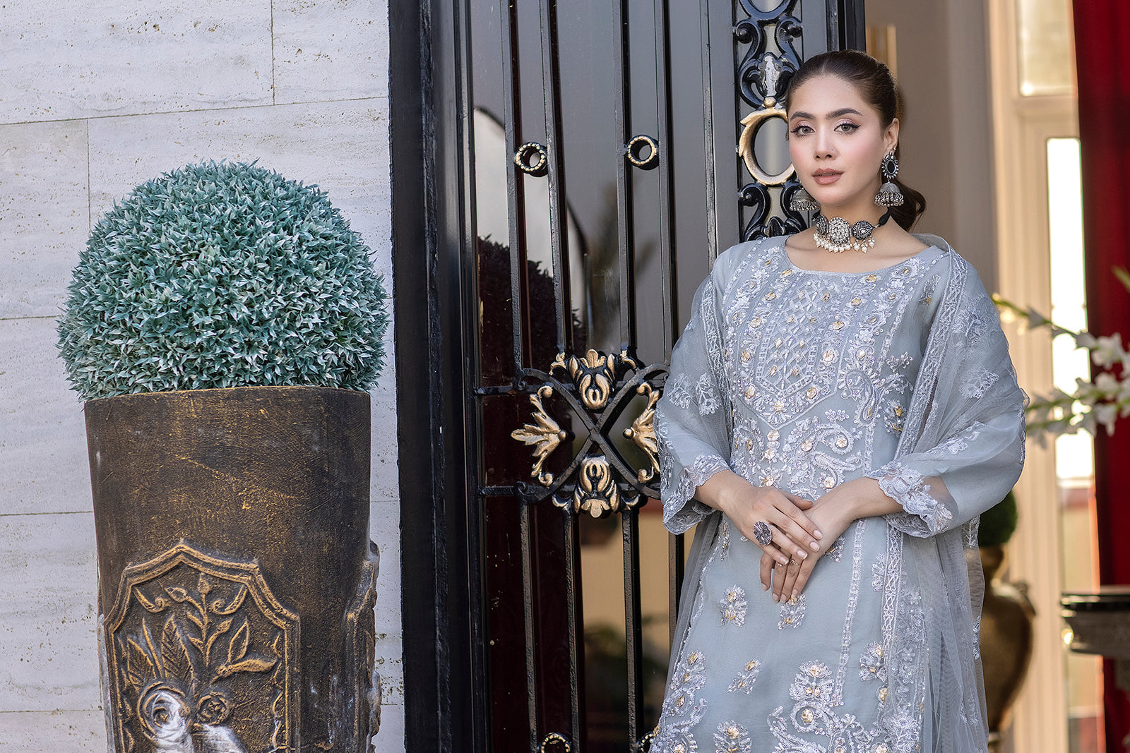 Silver Zari Embroidery Sharara USA