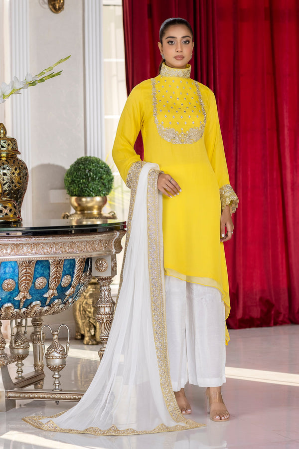 White and Yellow Readymade Dress