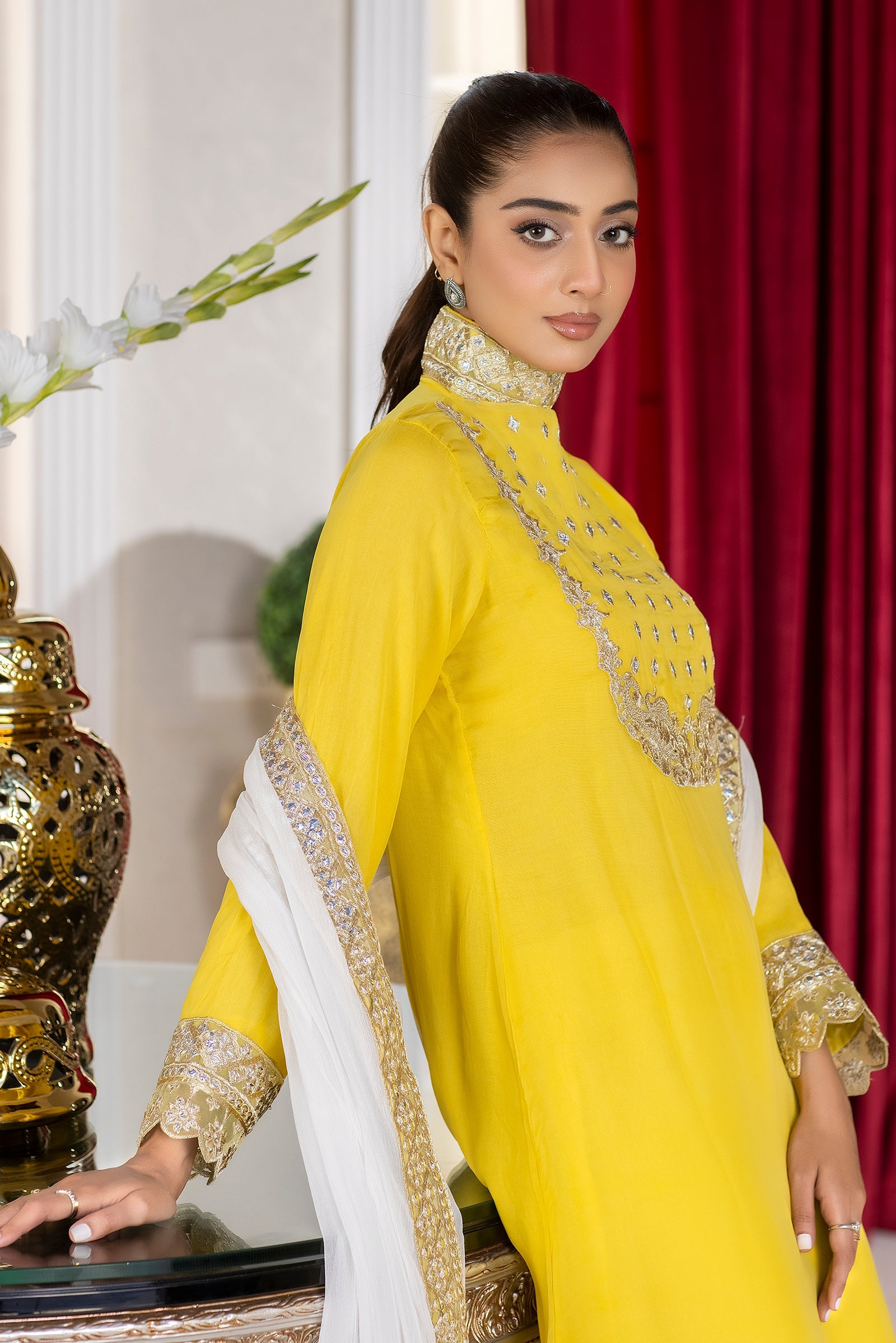 White and Yellow Readymade Dress USA