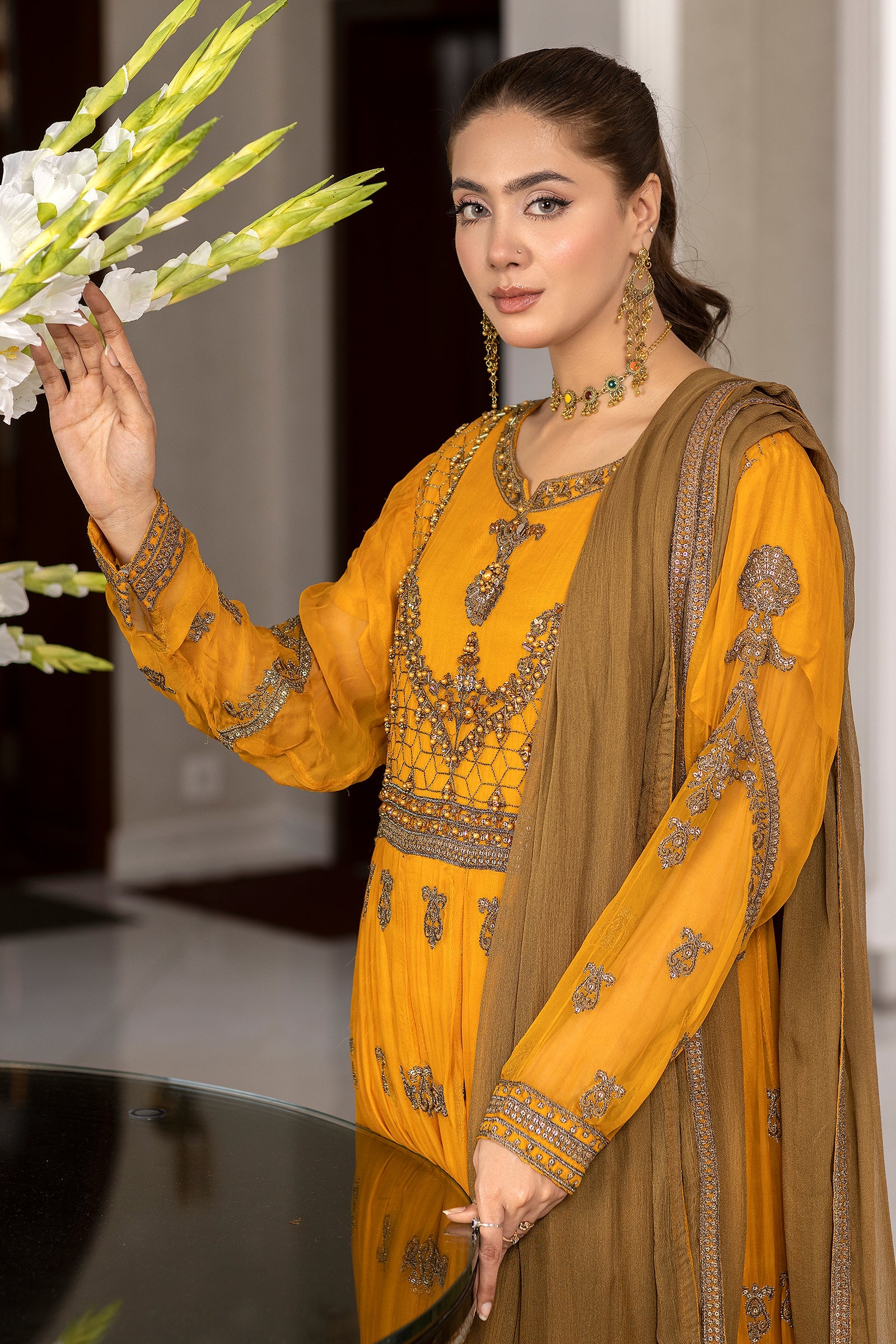 Yellow Chiffon Mehndi Dress USA