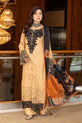 Yellow and Black Embroidered Cotton Suit