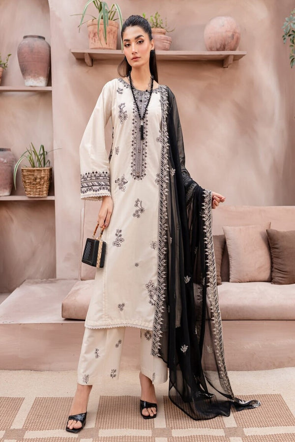 beige embroidered cotton suit dress