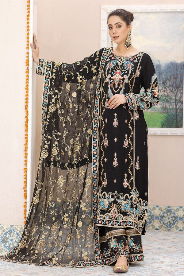 black chiffon embroidered dress