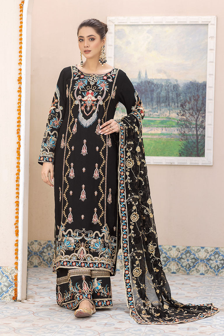 black chiffon embroidered dress USA