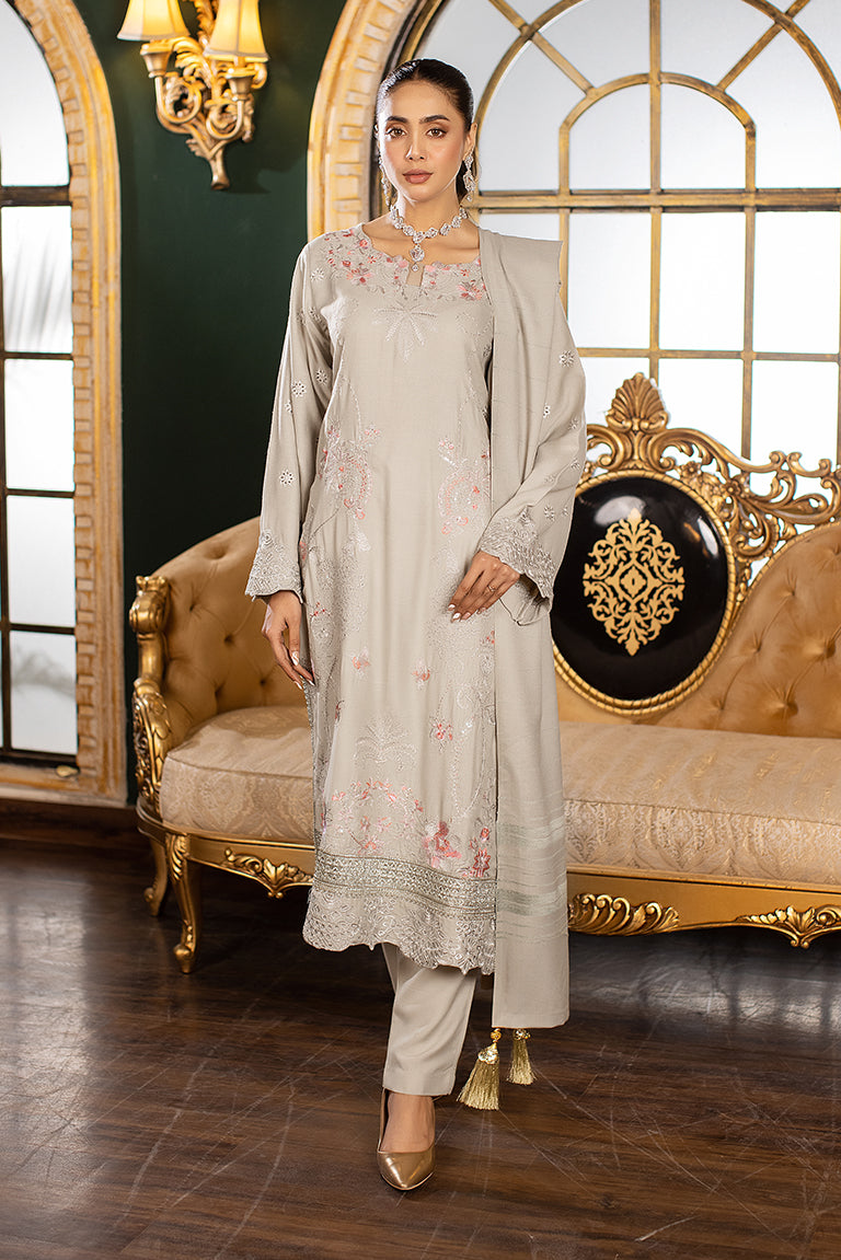 blush embroidered Dhanak dress
