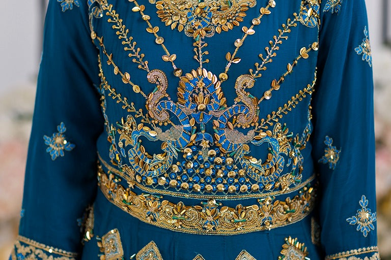 embroidered gown