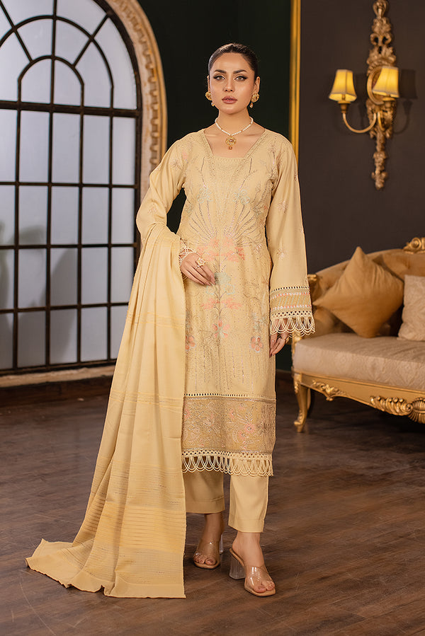 light beige embroidered Dhanak suit