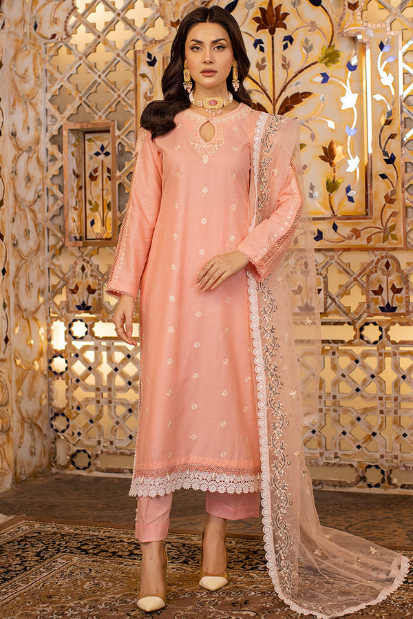 peach embroidered cotton suit