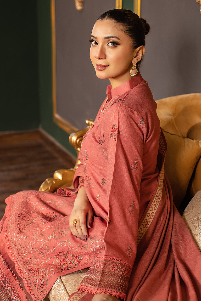  pink embroidered Dhanak suit