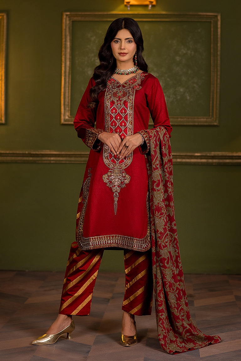 red khaadi cotton dress