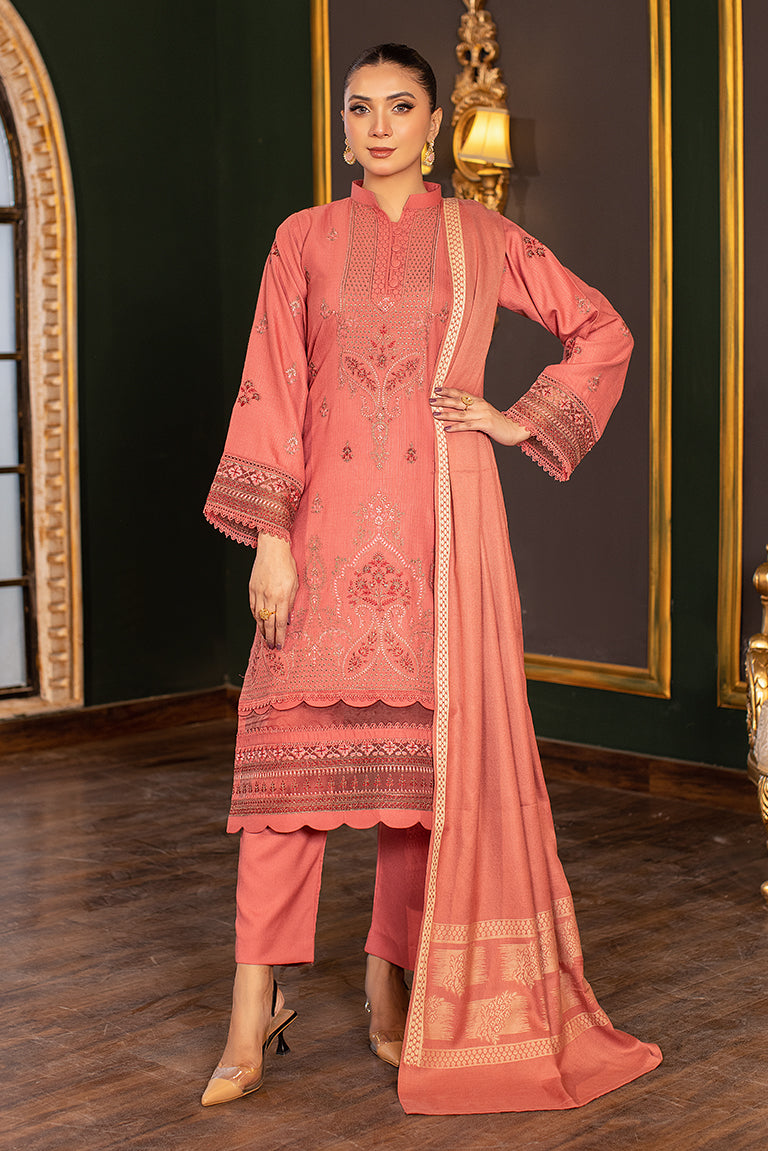 soft pink embroidered Dhanak suit