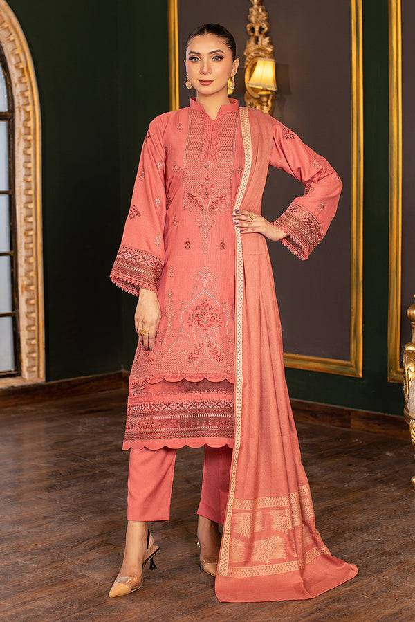 soft pink embroidered Dhanak suit