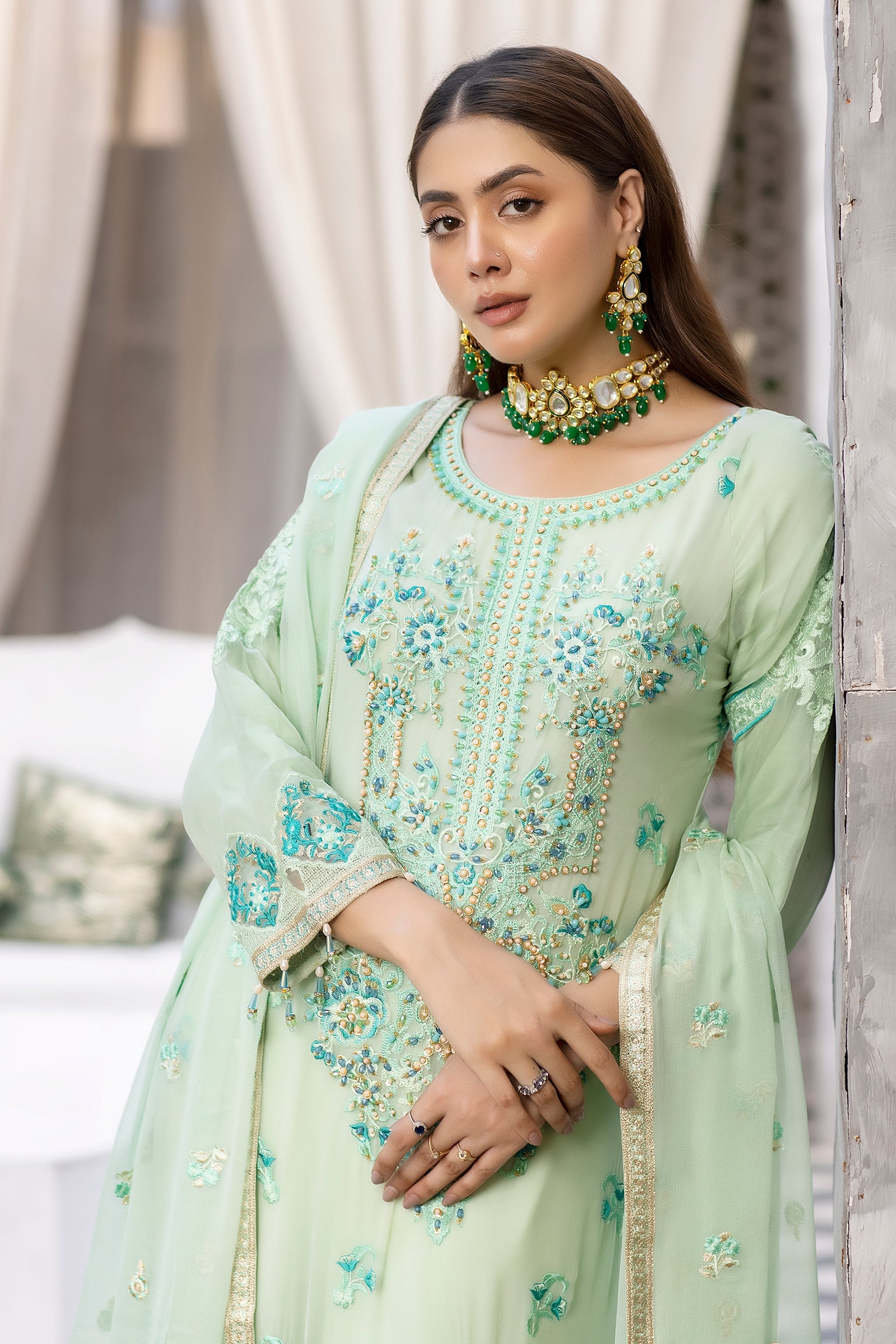 white-green chiffon formal dress usa